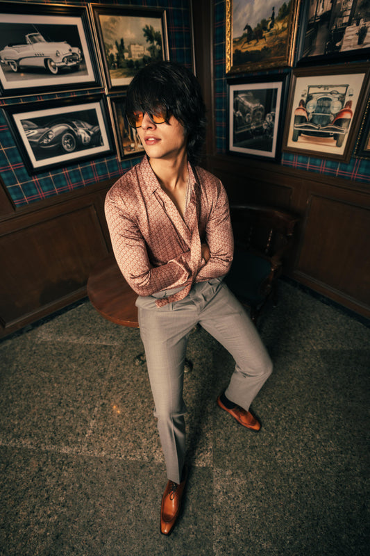 Terra Sienna Weave Men's Printed Shirt | Men’s Printed Designer Shirt