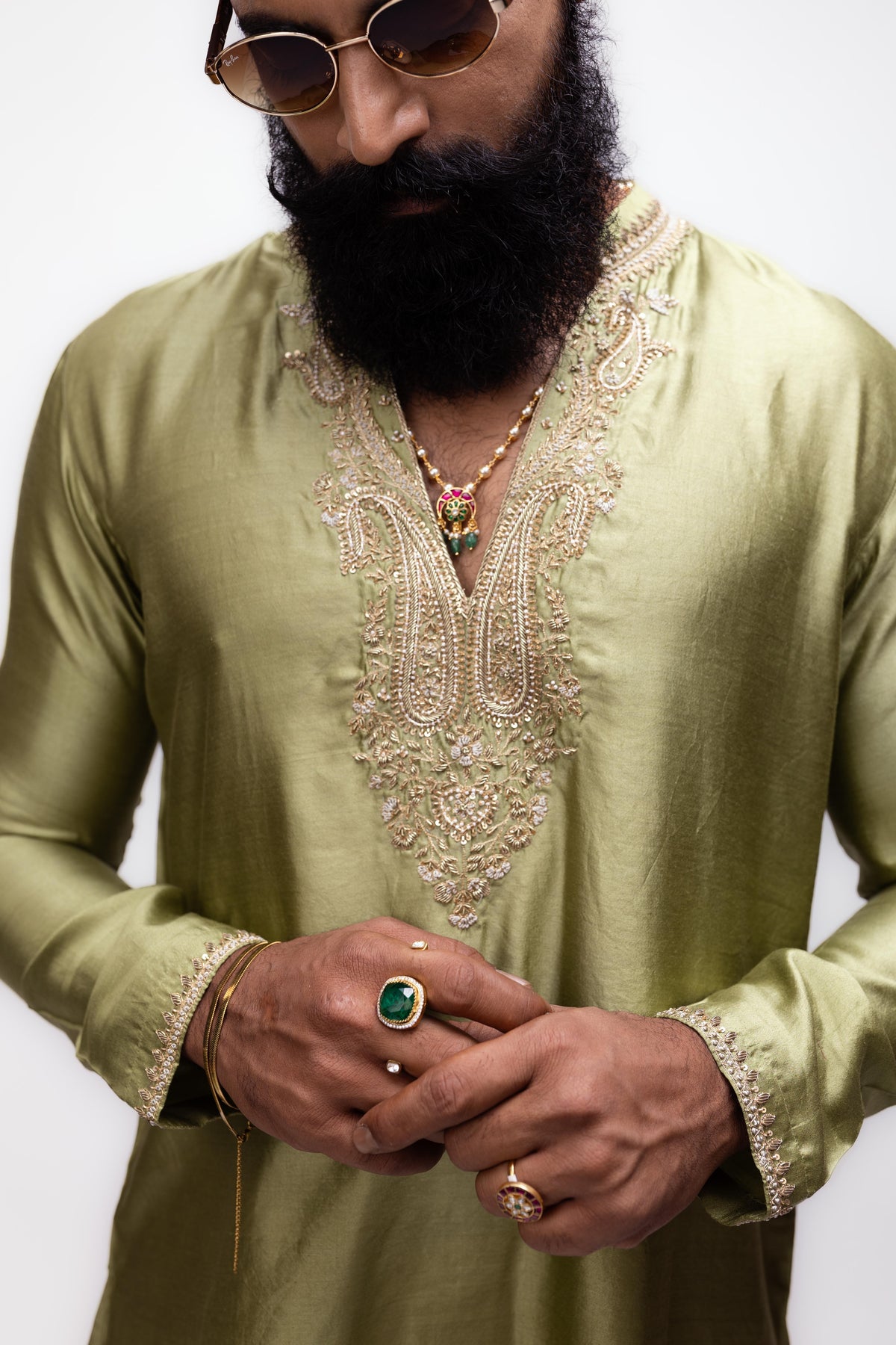 Majestic Mehendi Edit | Green Silk Embroidery Kurta