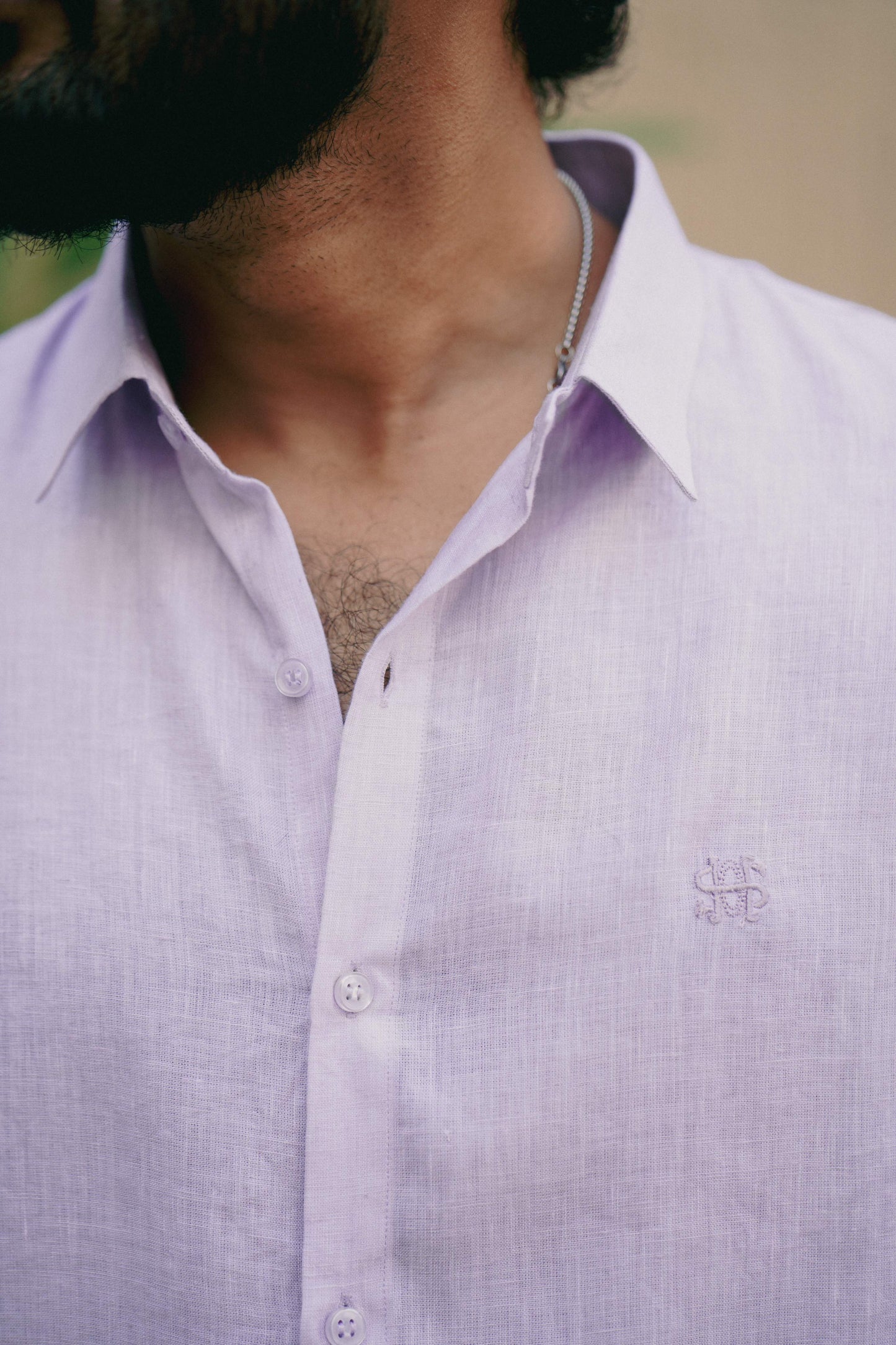 HOS Pure Linen Mens Pink Shirt front with HOS Logo