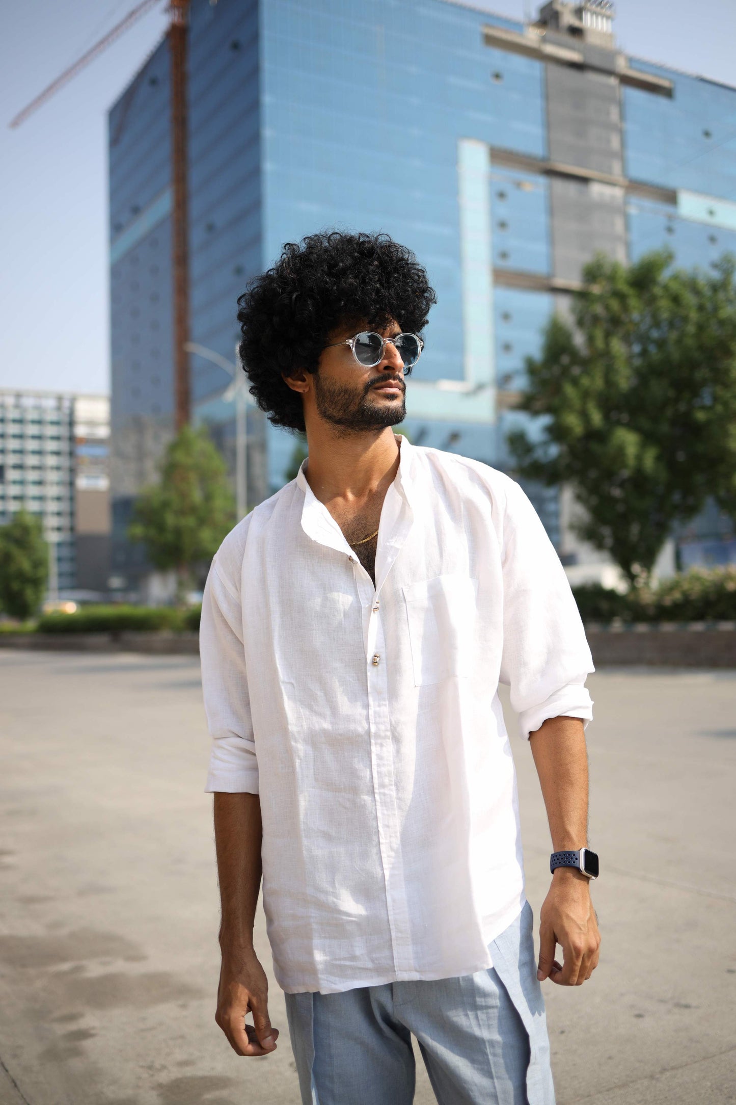 HOS Pure Linen Mens White Shirt Kurta