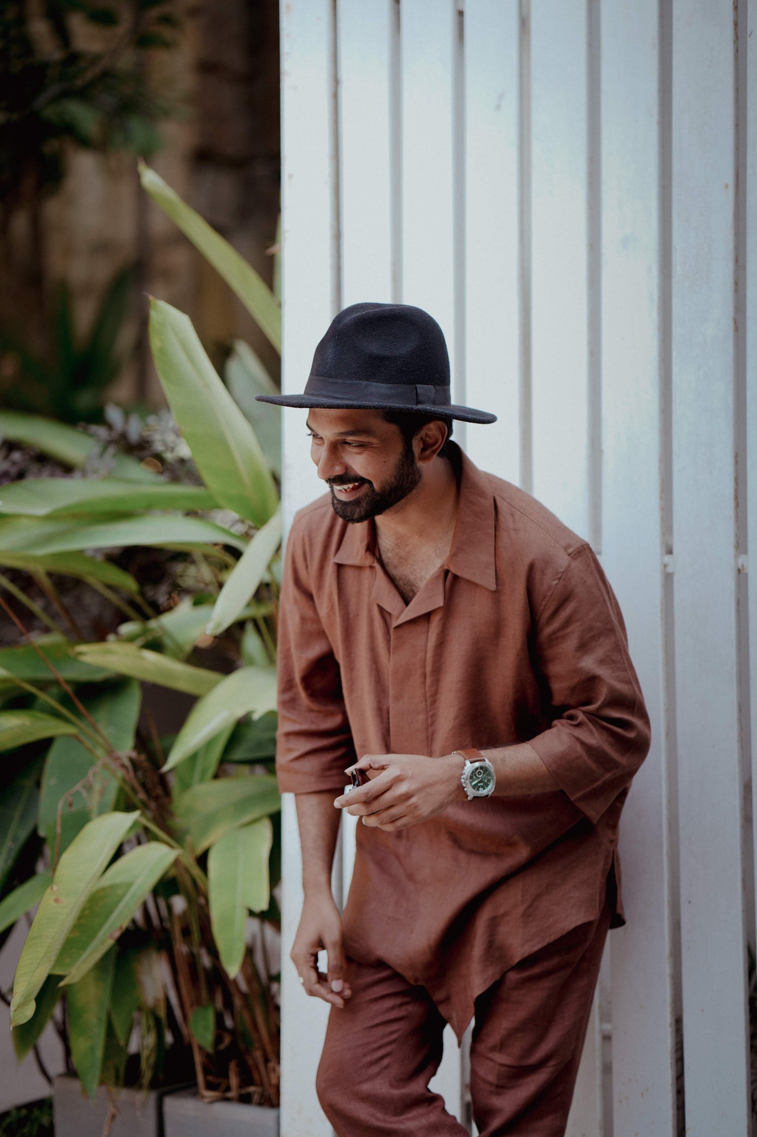 Umber Brown Mens Linen Co Ords Set 