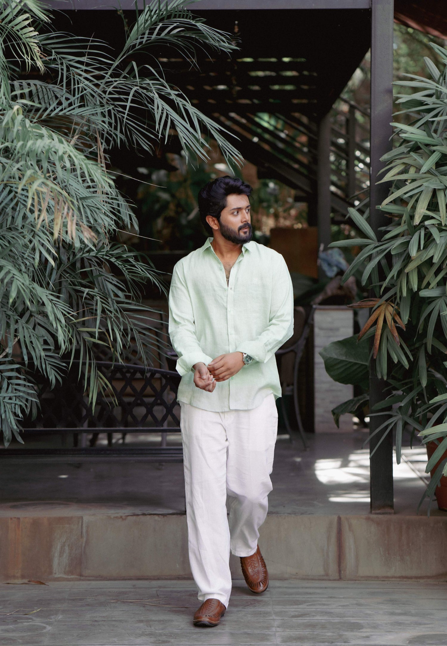 Nyanza Green Mens Linen Shirt with HOS Signature Logo crafted for Your Summer Wear