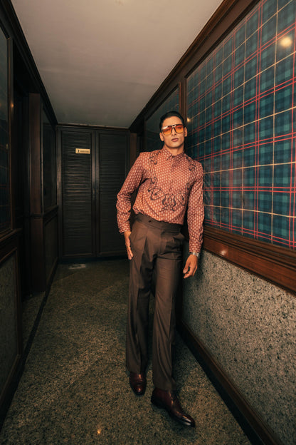 Serpentine DeVito Terra Men's Printed Shirt | Designer Brown Printed Men's Shirt