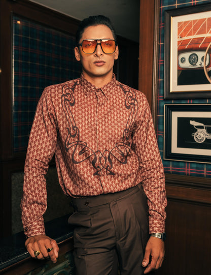 Serpentine DeVito Terra Men's Printed Shirt | Designer Brown Printed Men's Shirt