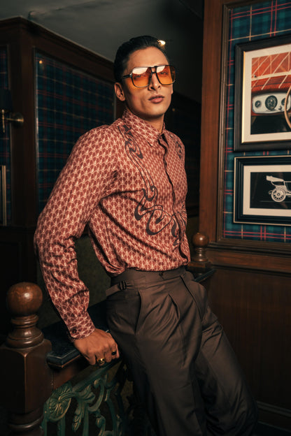 Serpentine DeVito Terra Men's Printed Shirt | Designer Brown Printed Men's Shirt