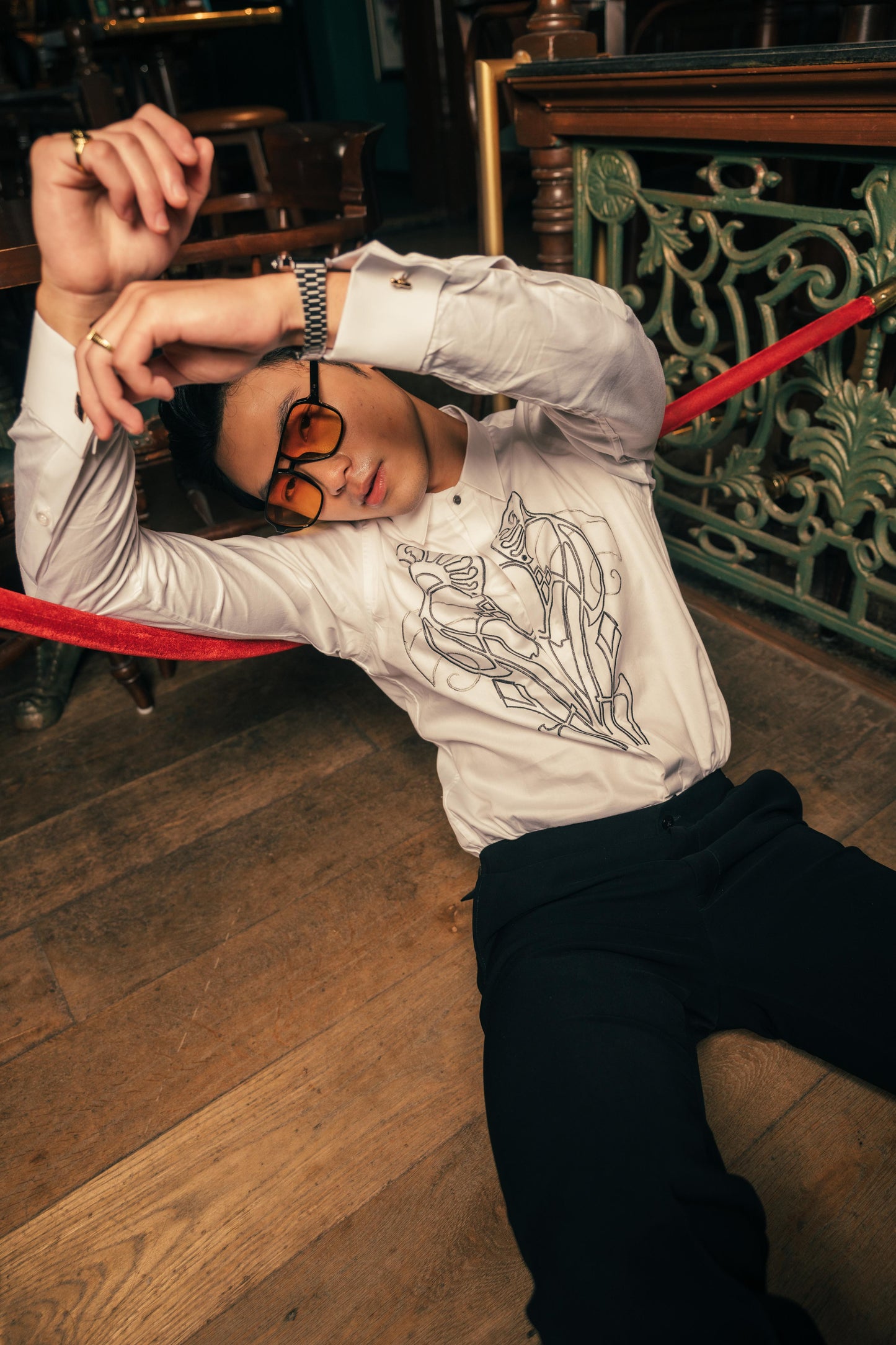 Ivory Harvey Emblem White Men's Shirt | White Men's Embroidered Shirt