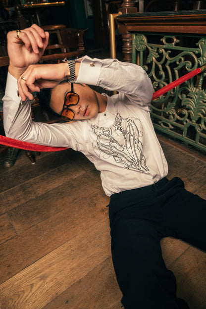 Ivory Harvey Emblem White Men's Shirt | White Men's Embroidered Shirt