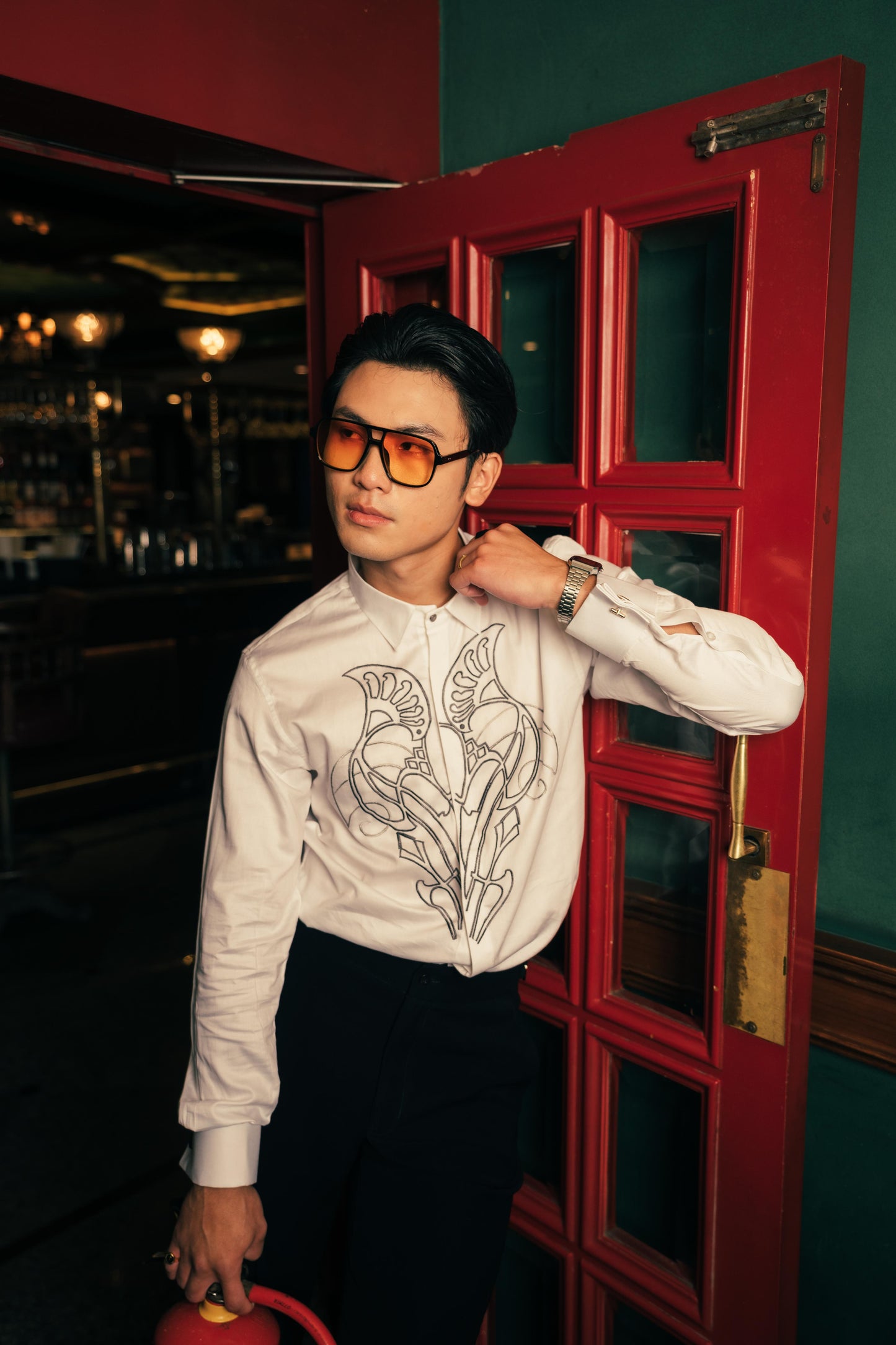 Ivory Harvey Emblem White Men's Shirt | White Men's Embroidered Shirt