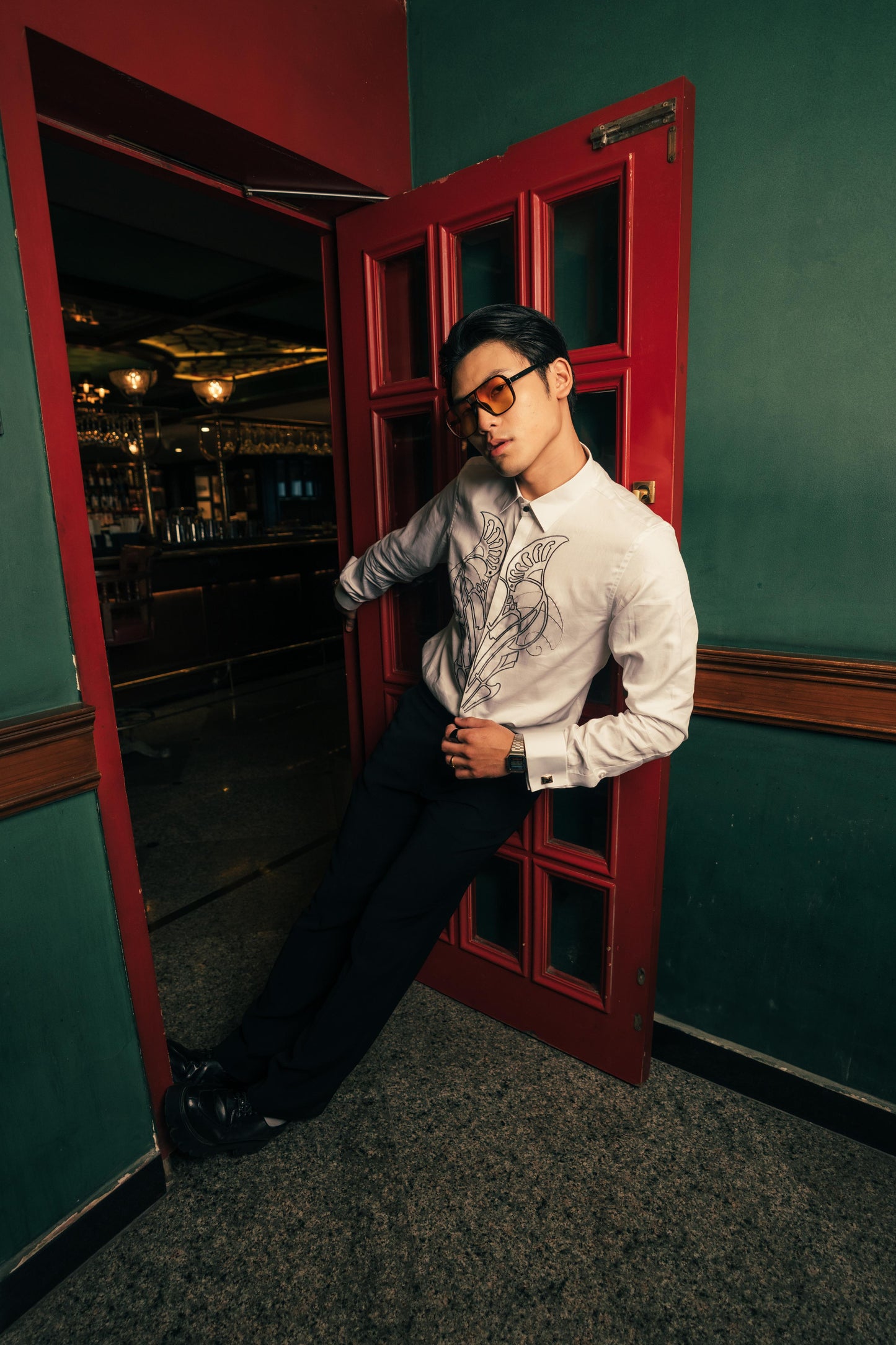 Ivory Harvey Emblem White Men's Shirt | White Men's Embroidered Shirt