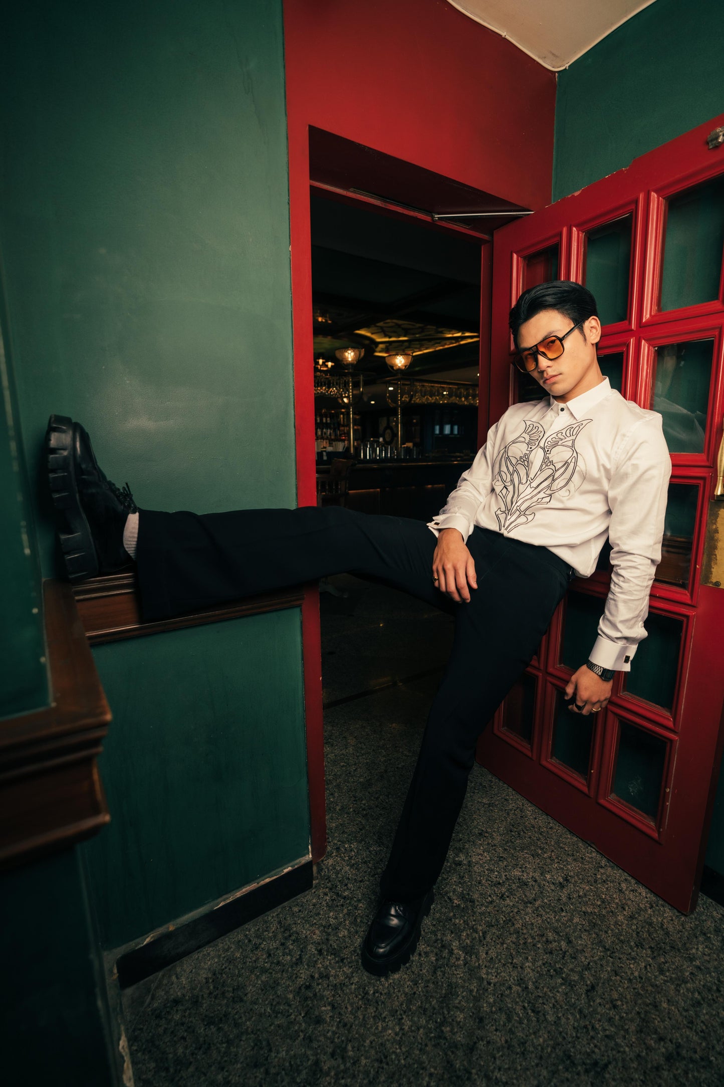 Ivory Harvey Emblem White Men's Shirt | White Men's Embroidered Shirt