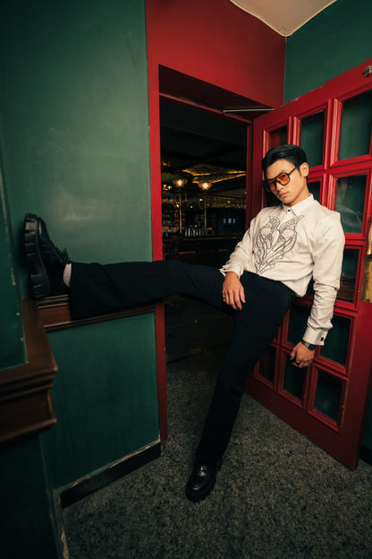 Ivory Harvey Emblem White Men's Shirt | White Men's Embroidered Shirt