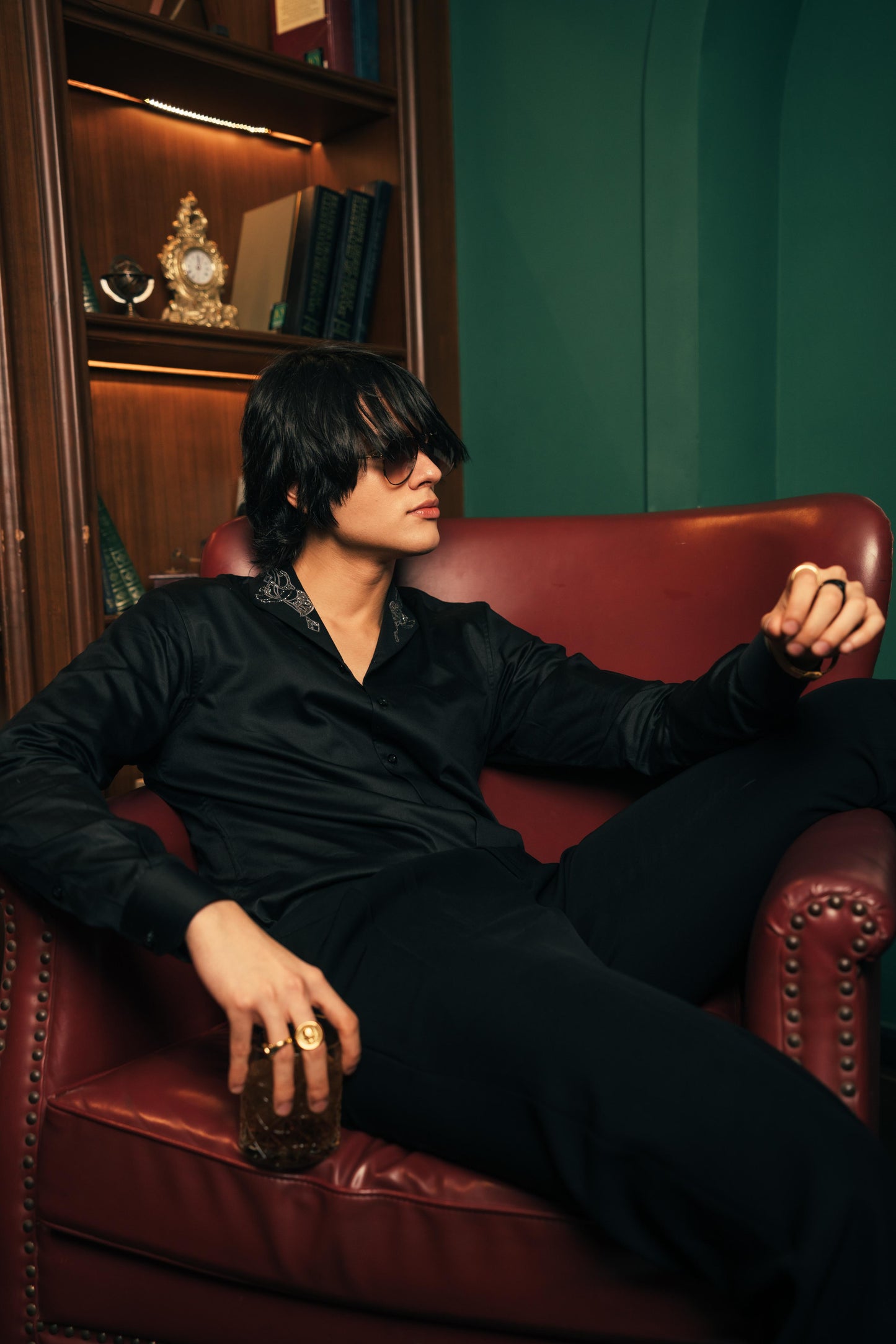 Salvatore Serpentine Crest Black Men's Party Shirt | Men's Black Embroidered Shirt