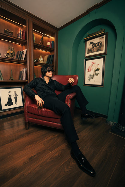 Salvatore Serpentine Crest Black Men's Party Shirt | Men's Black Embroidered Shirt