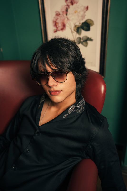 Salvatore Serpentine Crest Black Men's Party Shirt | Men's Black Embroidered Shirt