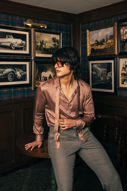 Terra Sienna Weave Men's Printed Shirt | Men’s Printed Designer Shirt