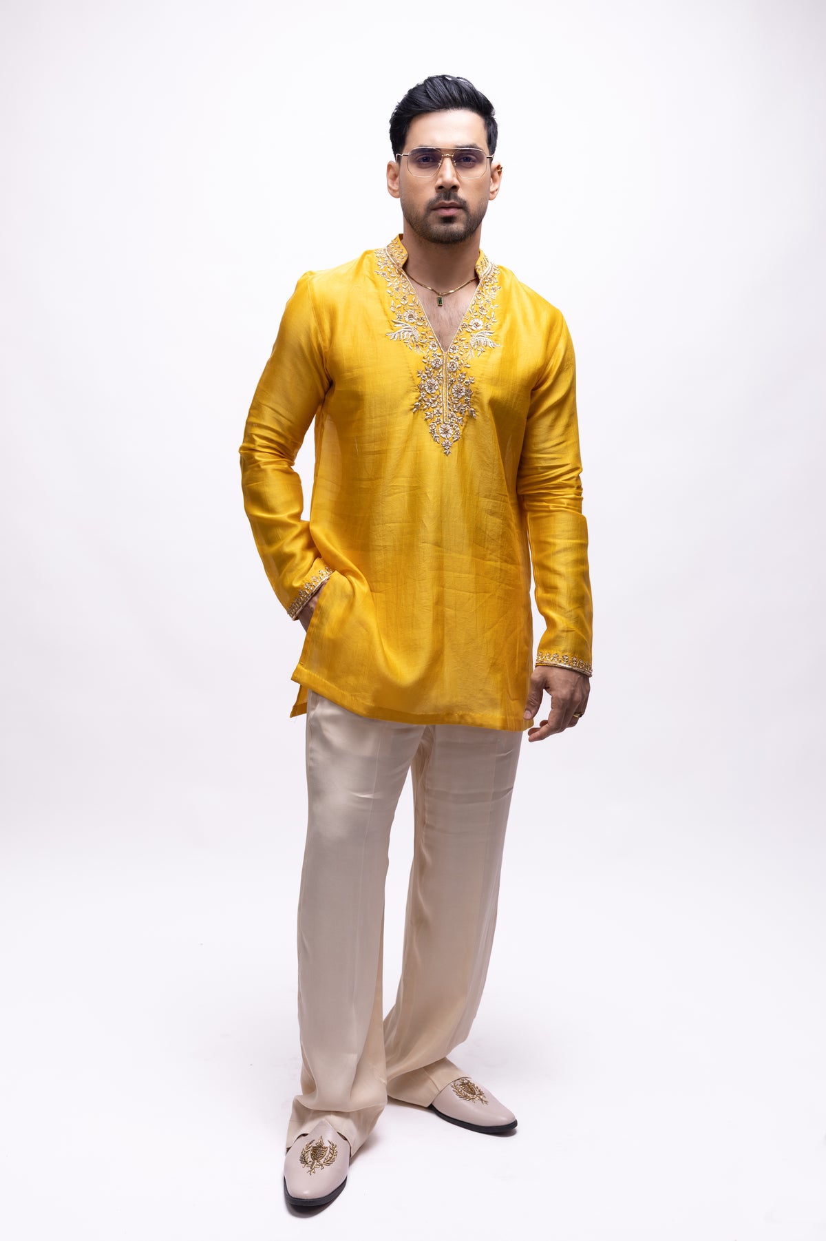 Majestic Haldi Edit | Yellow Soft Silk Embroidered Kurta