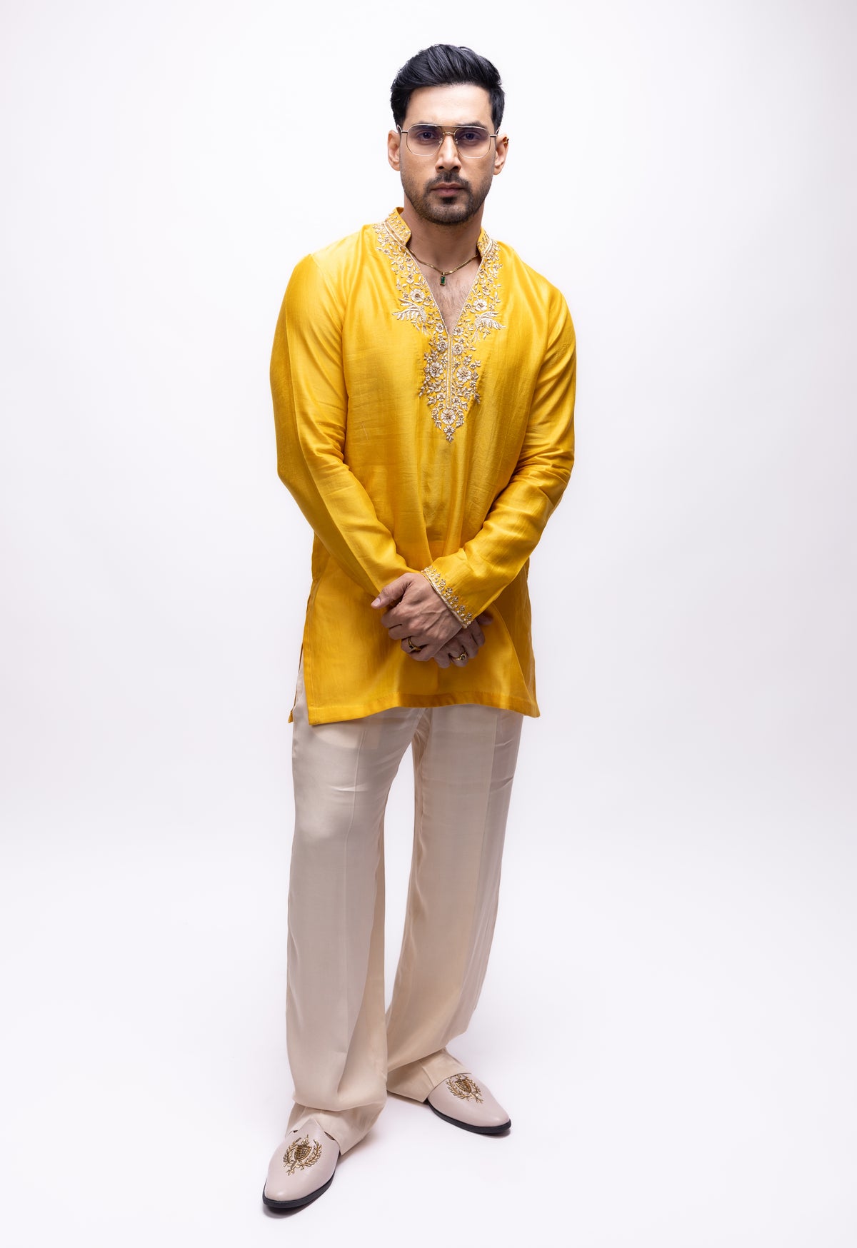 Majestic Haldi Edit | Yellow Soft Silk Embroidered Kurta