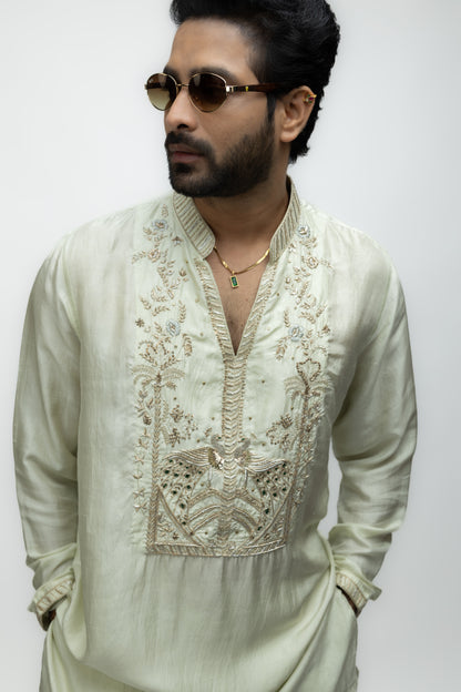 The Royal Pastel Edit | Sea Green Flowy Silk Kurta Set