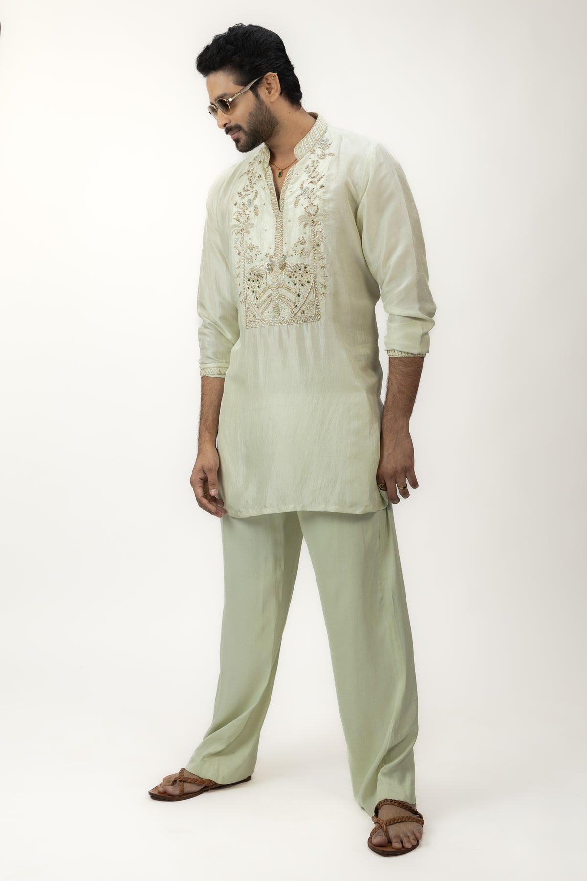 The Royal Pastel Edit | Sea Green Flowy Silk Kurta Set