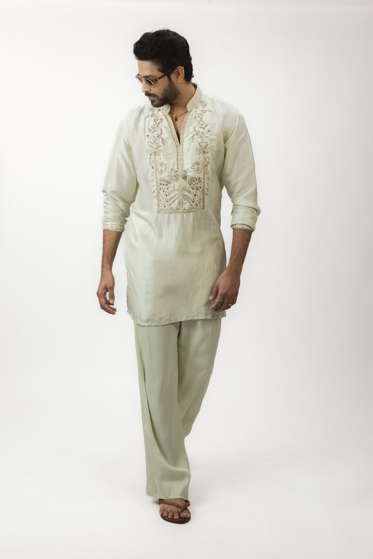 The Royal Pastel Edit | Sea Green Flowy Silk Kurta Set