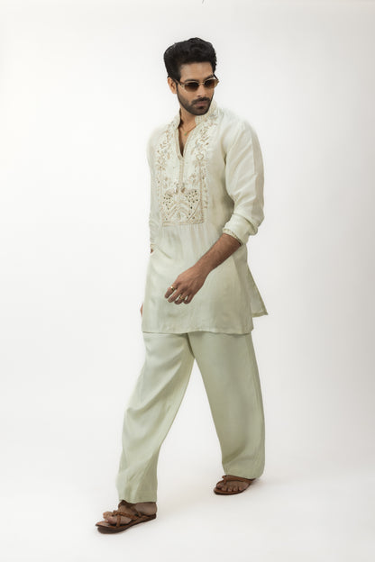 The Royal Pastel Edit | Sea Green Flowy Silk Kurta Set