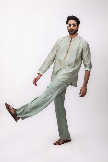 Sundowner Royalty | Green Chanderi Silk Kaftan Kurta Set