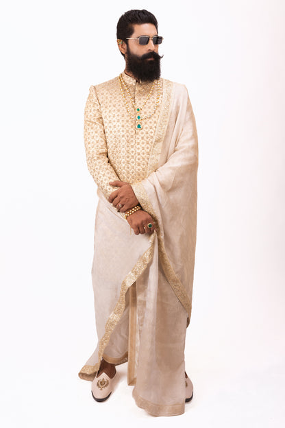 Royal Sangam Signature Dhoti Sherwani | Golden Sherwani Set