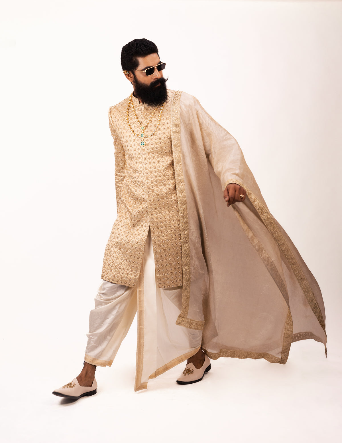 Royal Sangam Signature Dhoti Sherwani | Golden Sherwani Set