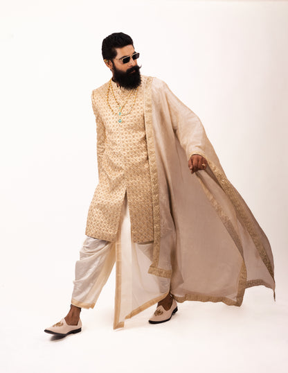 Royal Sangam Signature Dhoti Sherwani | Golden Sherwani Set