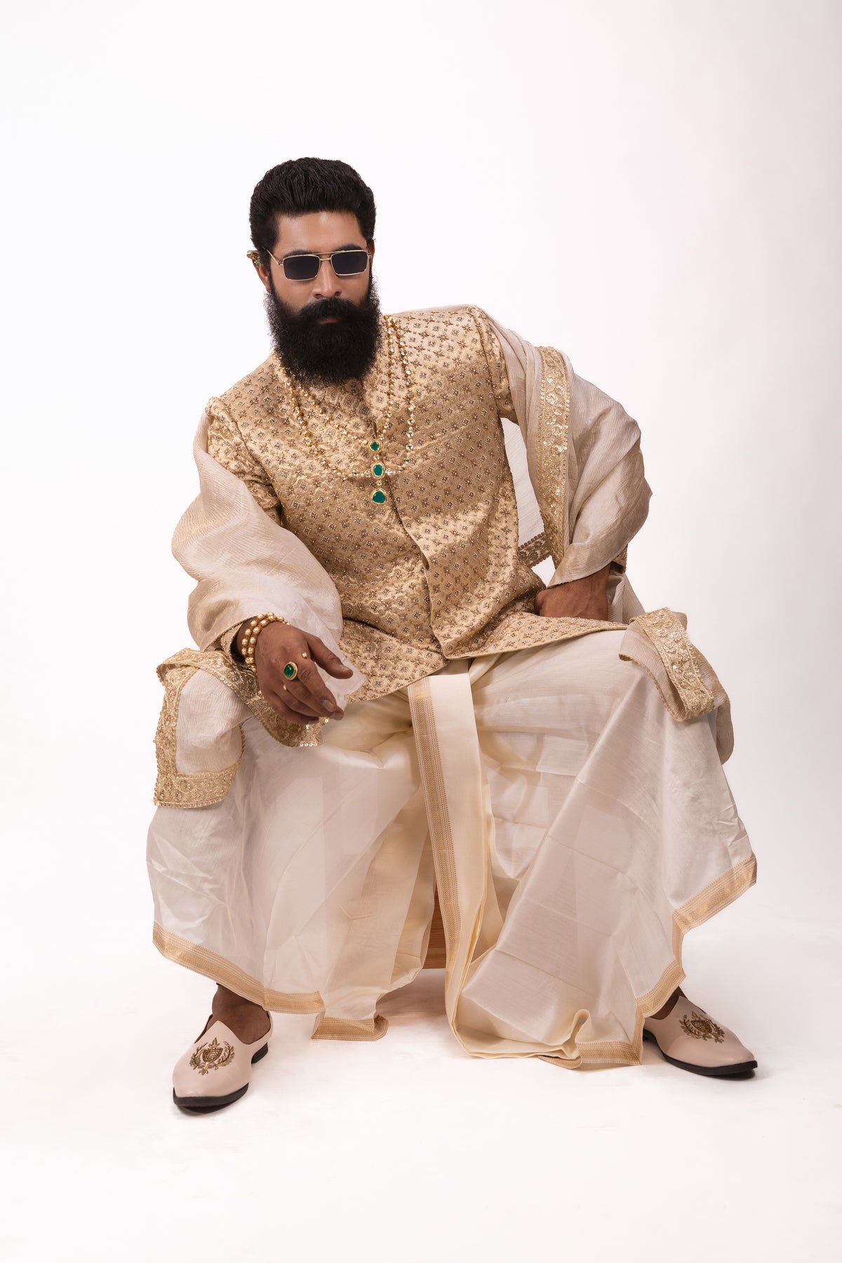 Royal Sangam Signature Dhoti Sherwani | Golden Sherwani Set