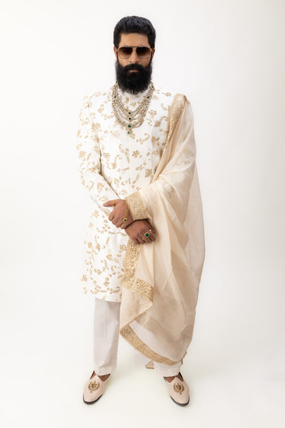 Timeless Ivory Grandeur | Designer Silk Sherwani Set