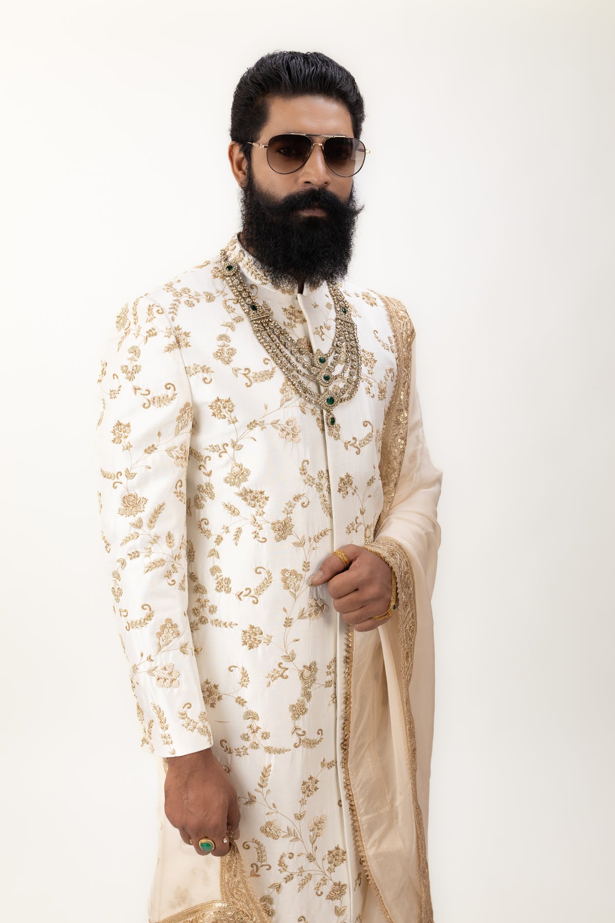 Timeless Ivory Grandeur | Designer Silk Sherwani Set