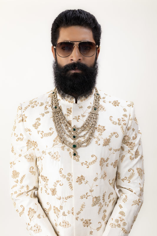 Timeless Ivory Grandeur | Designer Silk Sherwani Set