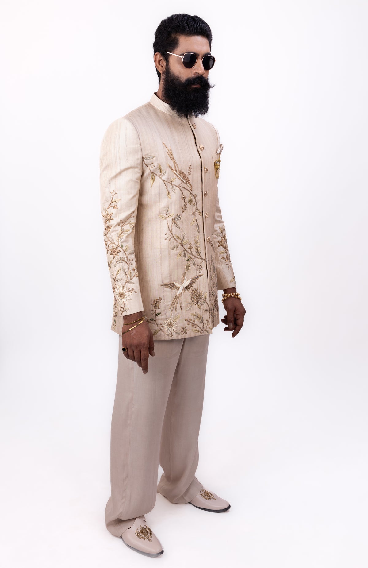 Raw Silk Grandeur | Men's Designer Beige Bandhgala