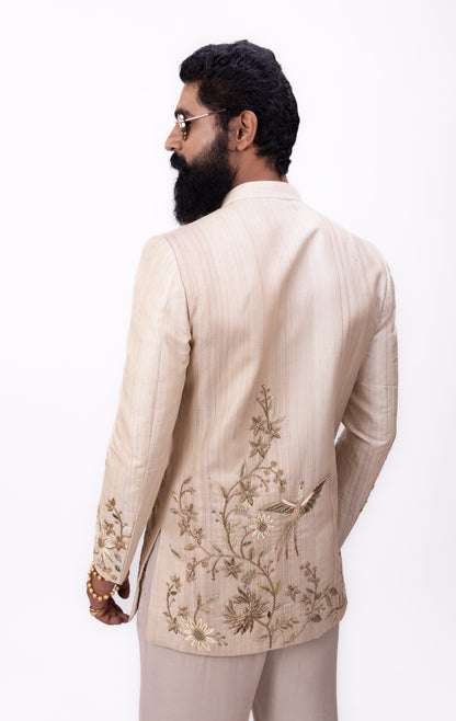 Raw Silk Grandeur | Men's Designer Beige Bandhgala