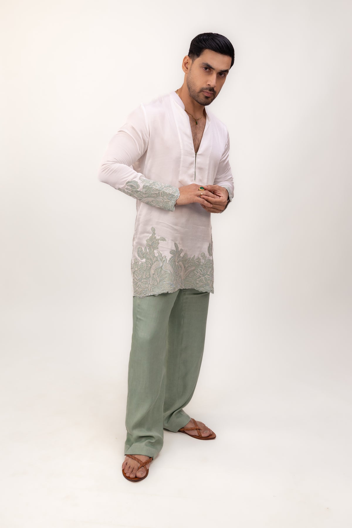 Imperial Linen Grace | Linen Silk Embroidered Kurta