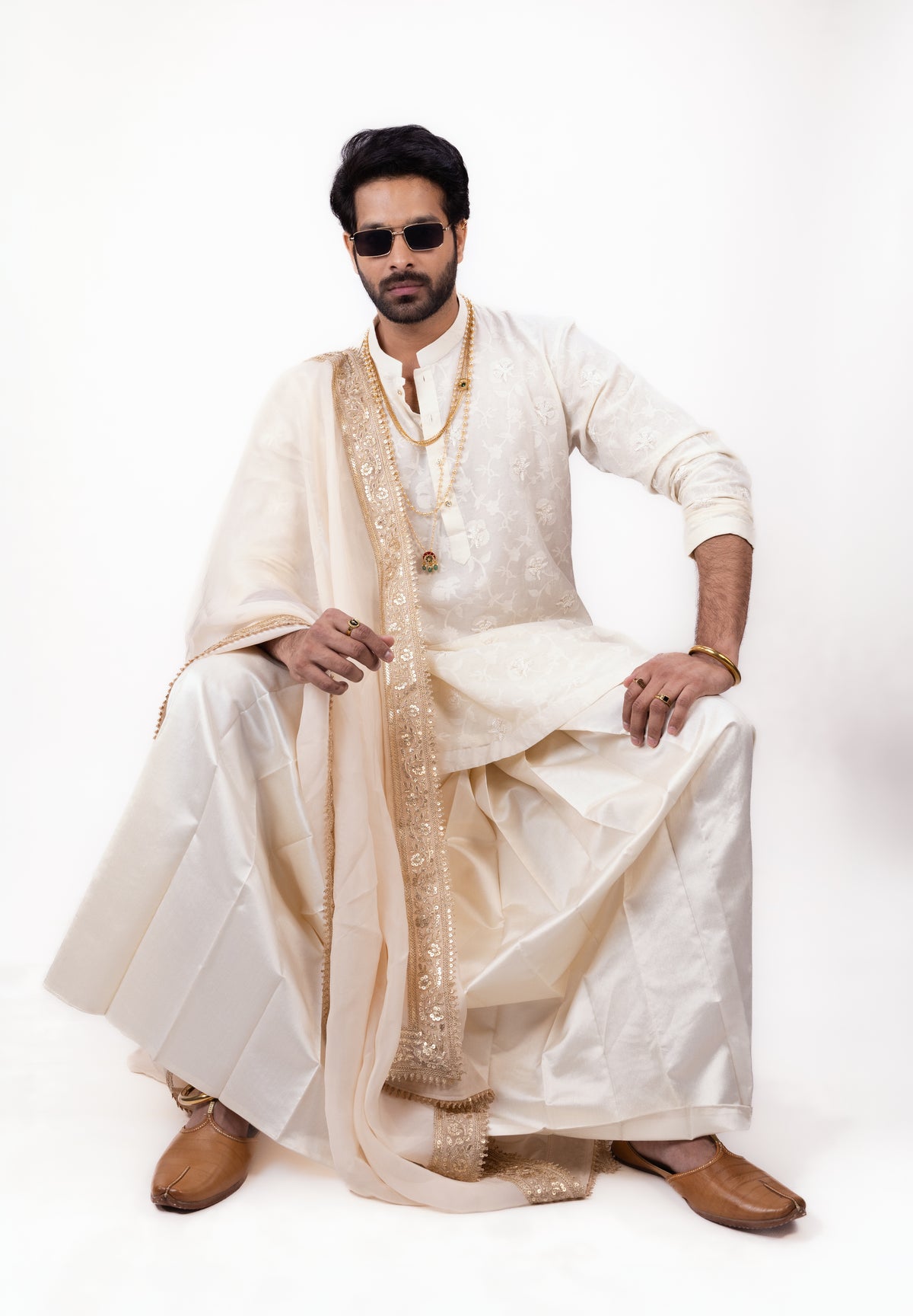 Regal Chanderi Silk Elegance | Ivory Dhoti Kurta Set