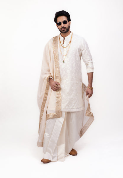 Regal Chanderi Silk Elegance | Ivory Dhoti Kurta Set