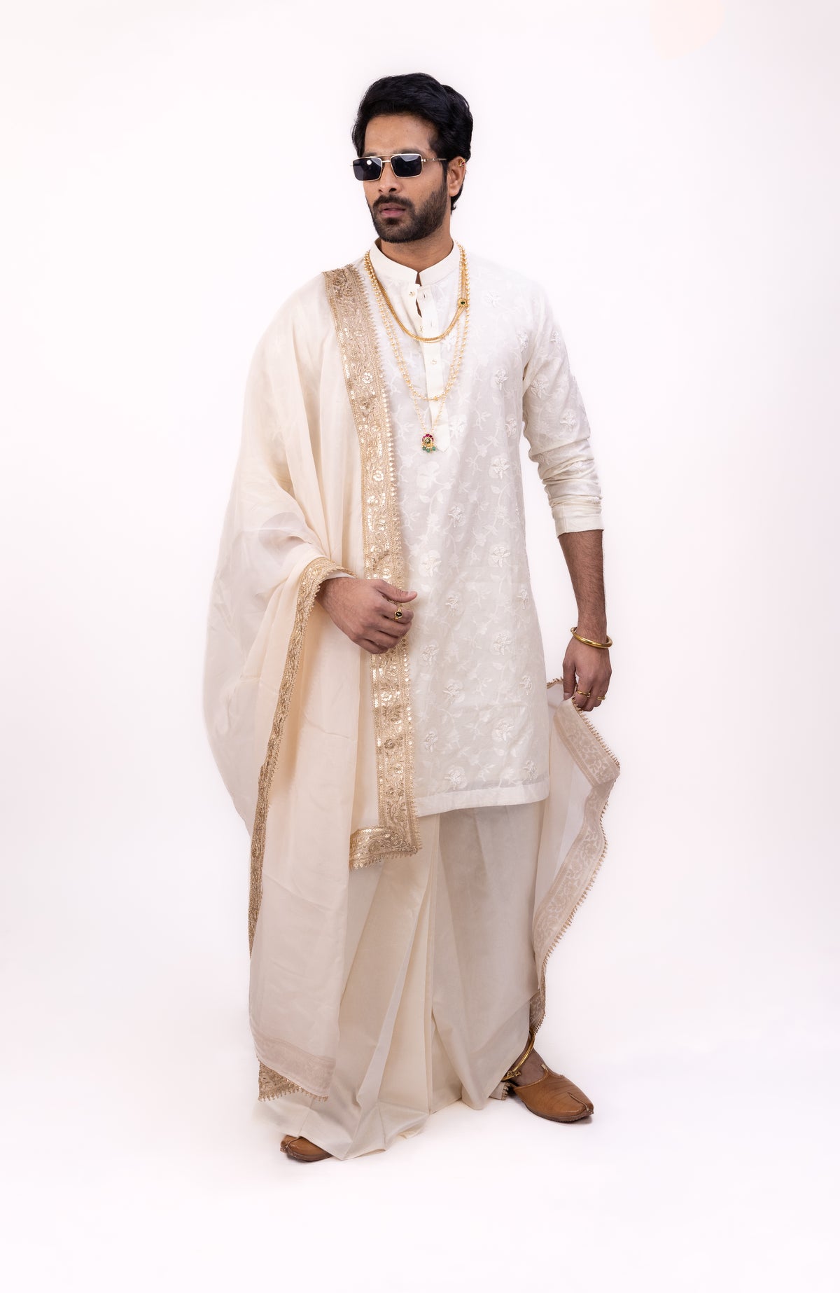 Regal Chanderi Silk Elegance | Ivory Dhoti Kurta Set