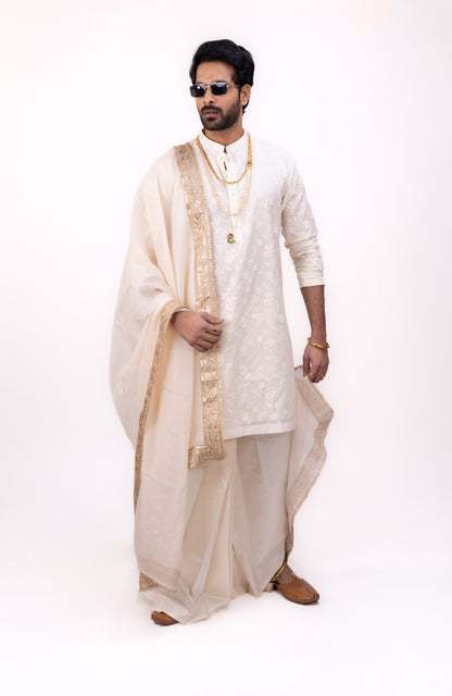Regal Chanderi Silk Elegance | Ivory Dhoti Kurta Set
