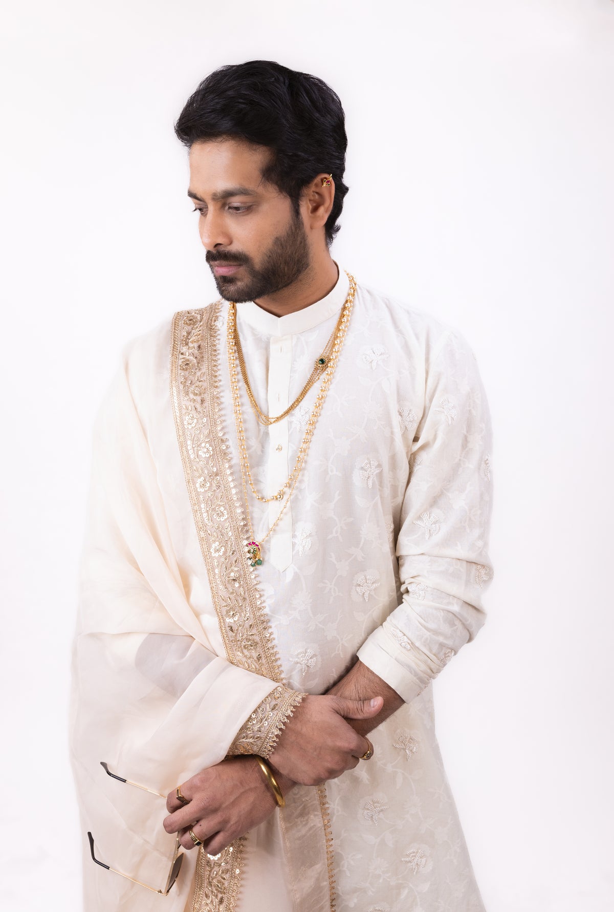 Regal Chanderi Silk Elegance | Ivory Dhoti Kurta Set