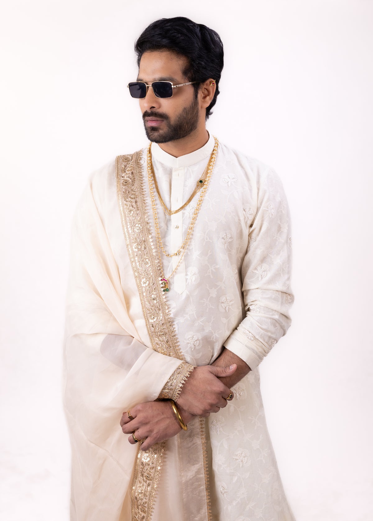 Regal Chanderi Silk Elegance | Ivory Dhoti Kurta Set