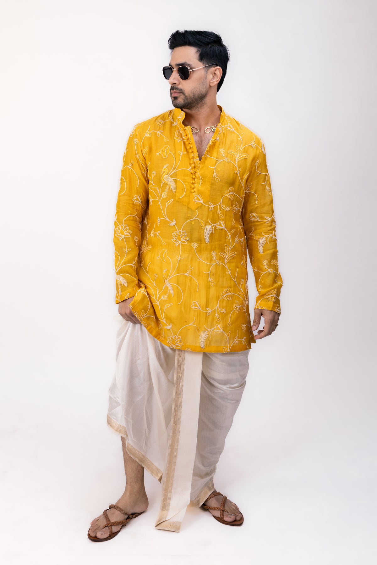 Majestic Haldi Edit | Chanderi Silk Yellow Kurta
