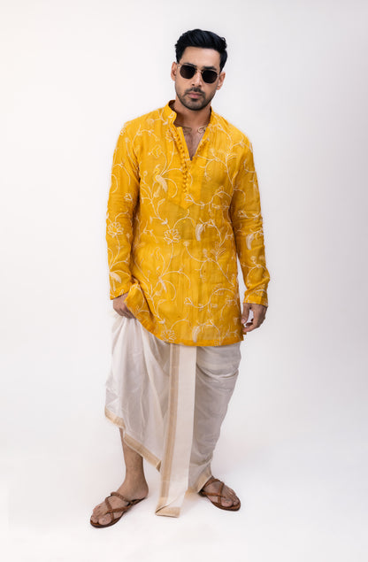 Majestic Haldi Edit | Chanderi Silk Yellow Kurta