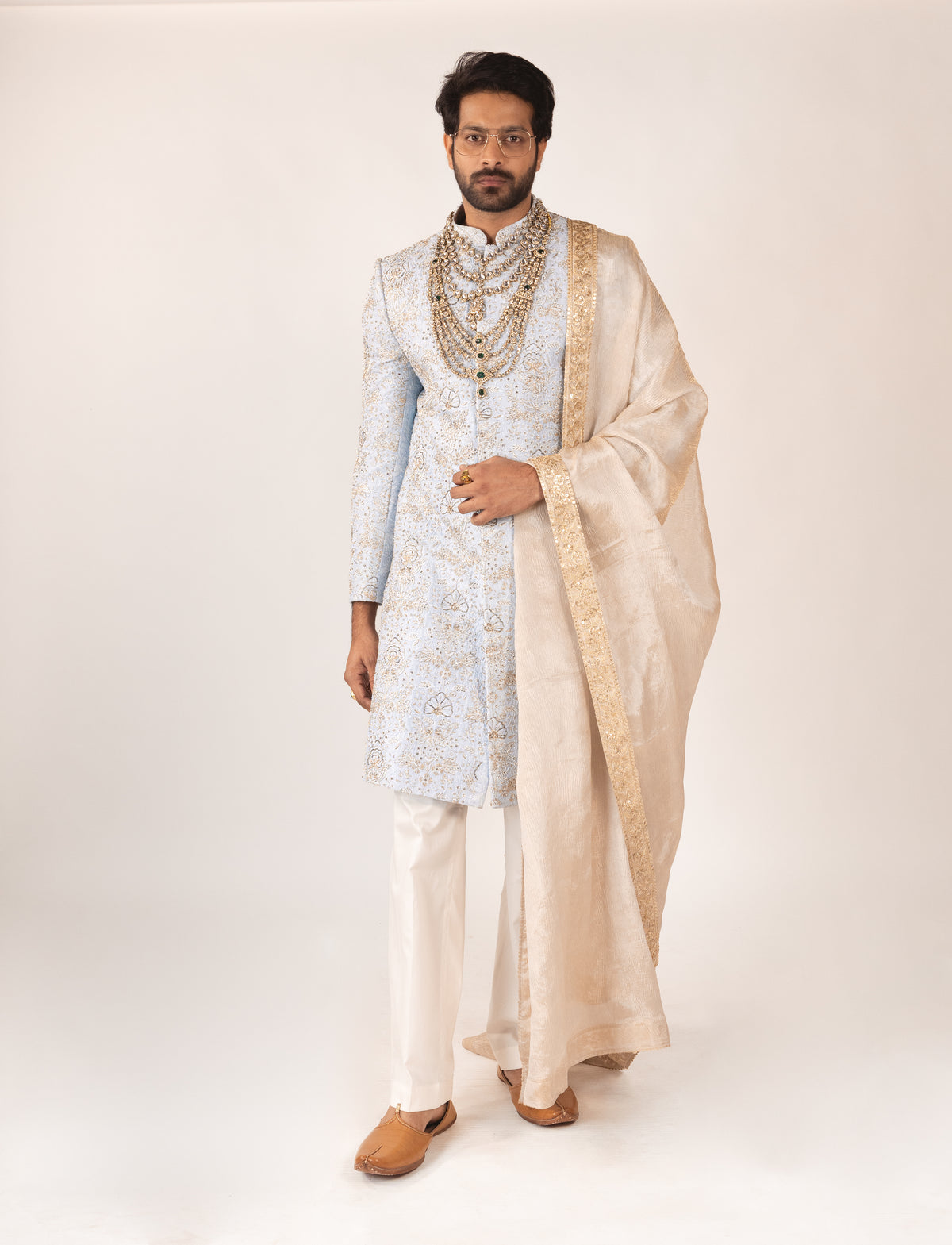Imperial Sky Sherwani | Hand Embroidered Blue Sherwani