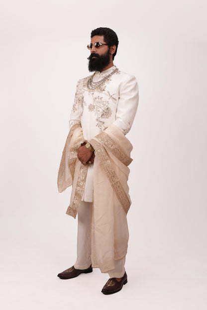 Timeless Ivory Grandeur | Hand Embroidered Sherwani Set