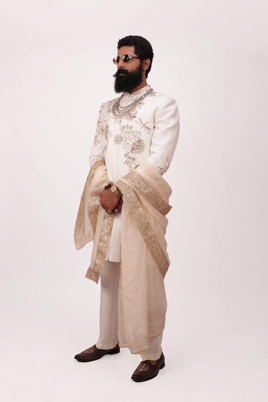 Timeless Ivory Grandeur | Hand Embroidered Sherwani Set