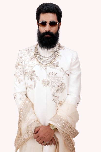 Timeless Ivory Grandeur | Hand Embroidered Sherwani Set