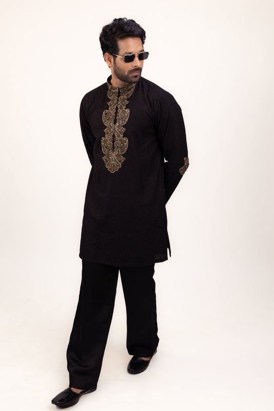 The Imperial Black Kurta | Raw Silk Black Kurta Set