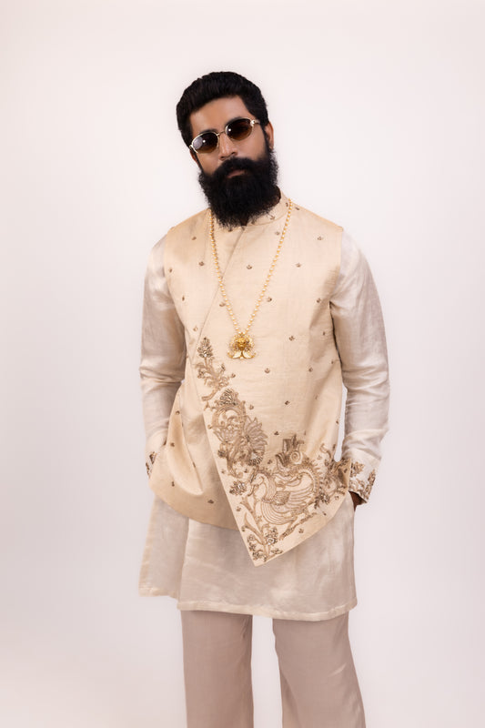 The Regal Waistcoat & Kurta Set | Silk Hand Embroidered Waistcoat Set